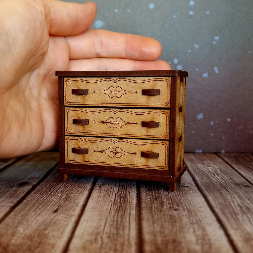 Thumbnail: Miniature dresser for roombox 1-12 & 1-16 scale Kit wooden mini chest of drawer
