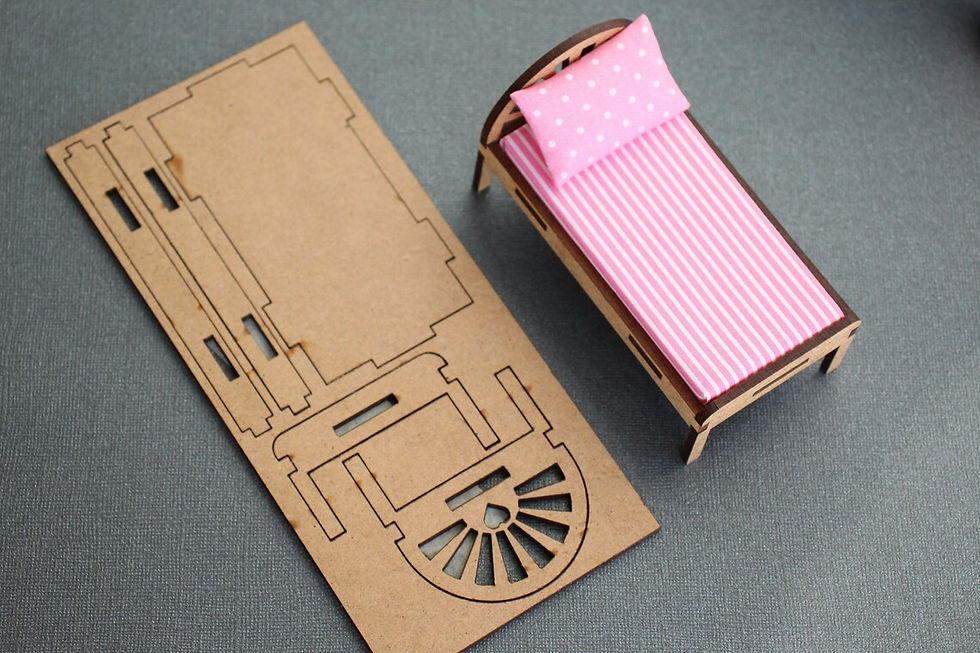 Miniatura: Miniature Handmade wooden bed in kit to assemble and paint