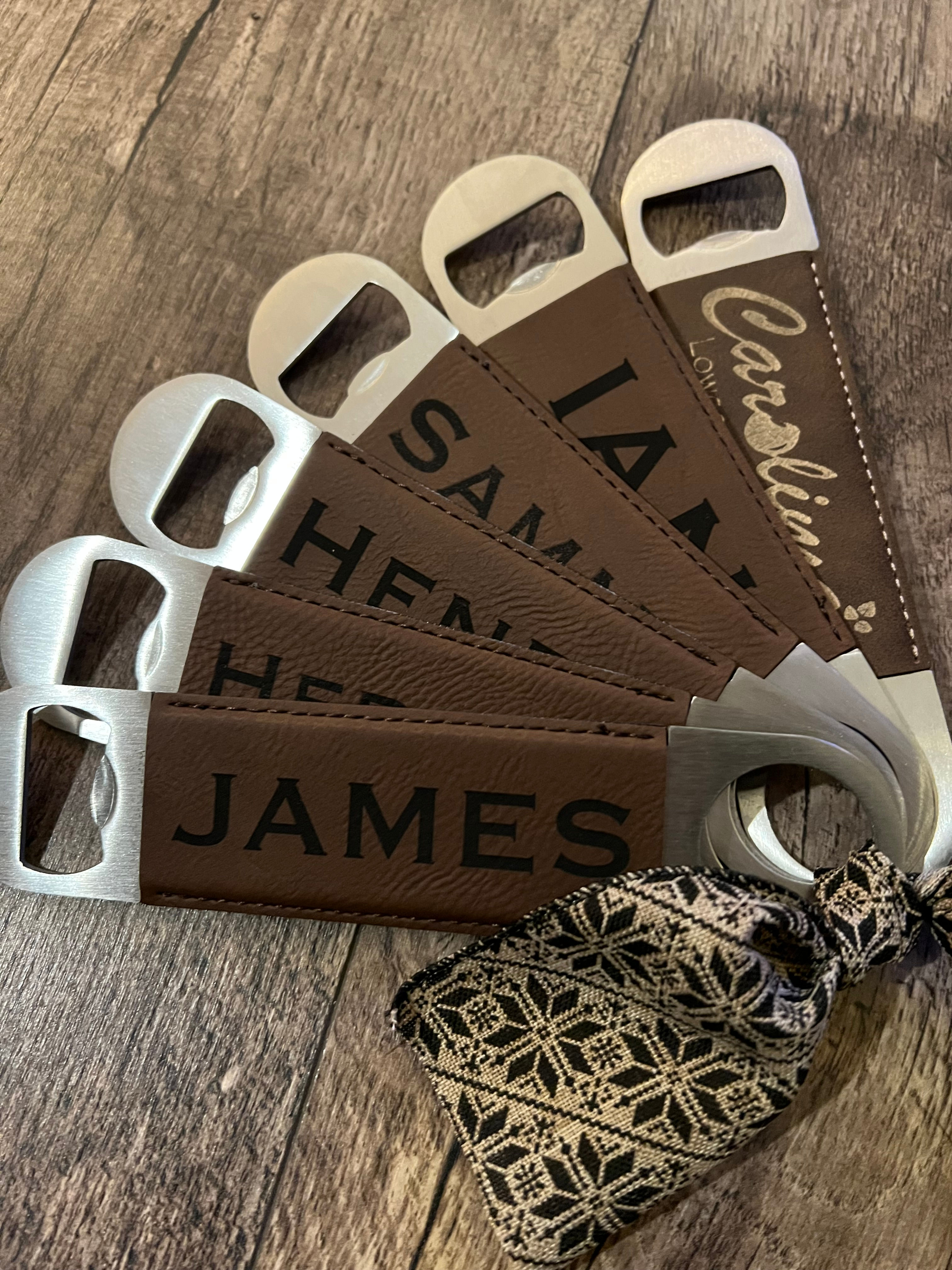 Leather Bottle Opener - Black Engraving