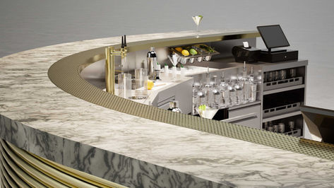 Custom bar design render with luxury materials