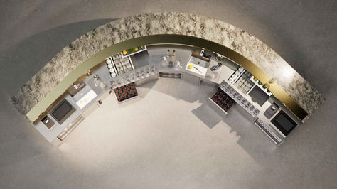 View of curved cocktail bar from above
