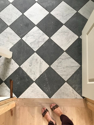 black and white marble checkered flooring