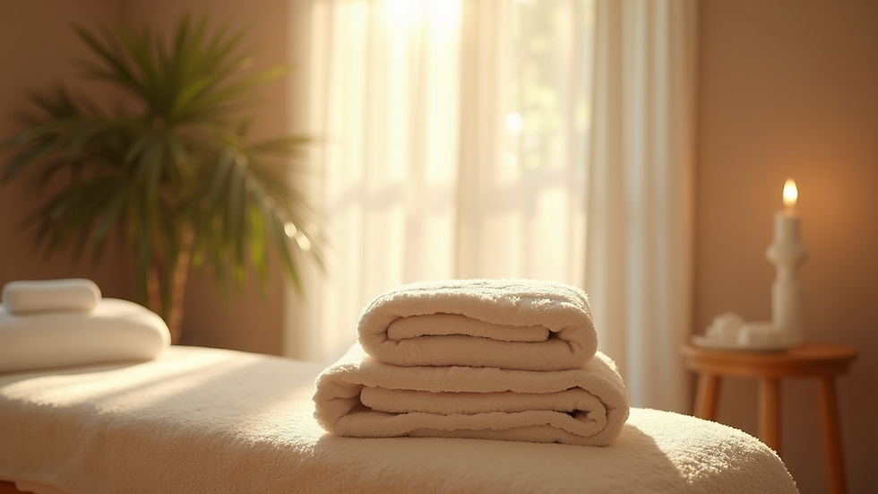 Close-up view of a serene spa treatment room with natural light