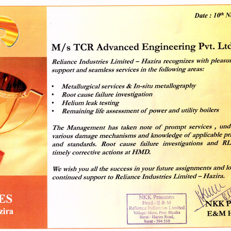 Reliance Industries appreciates TCR Advanced