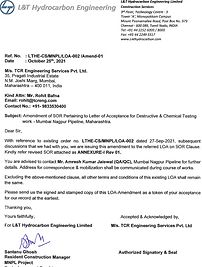 L&T Approval for Destructive Testing of Mumbai Nagpur Pipeline