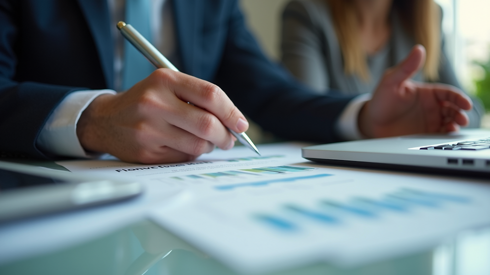 Eye-level view of a financial planner discussing investment strategies with a client