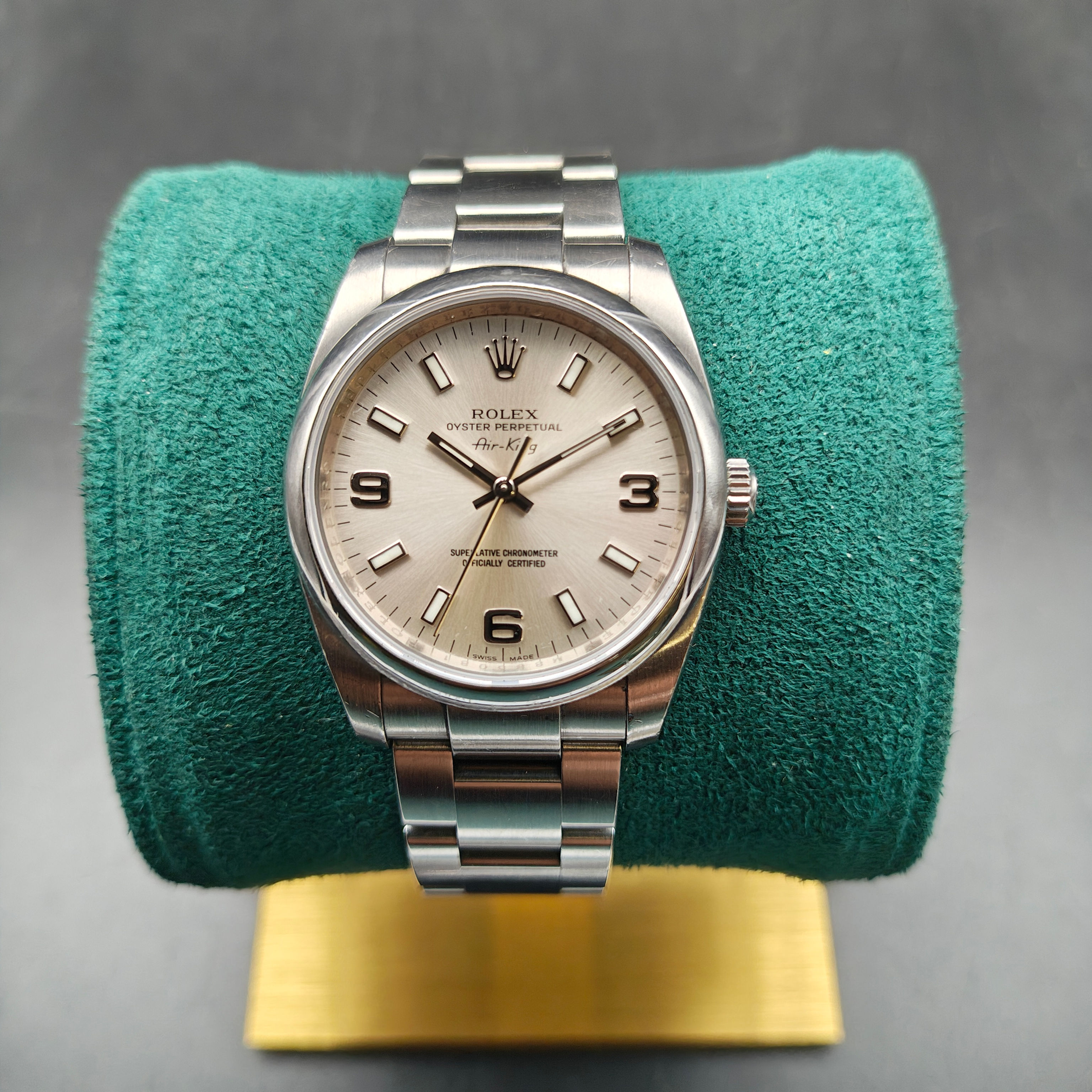 ROLEX AIR-KING 34mm REF.114200 FULL SET 2011 SILVER DIAL