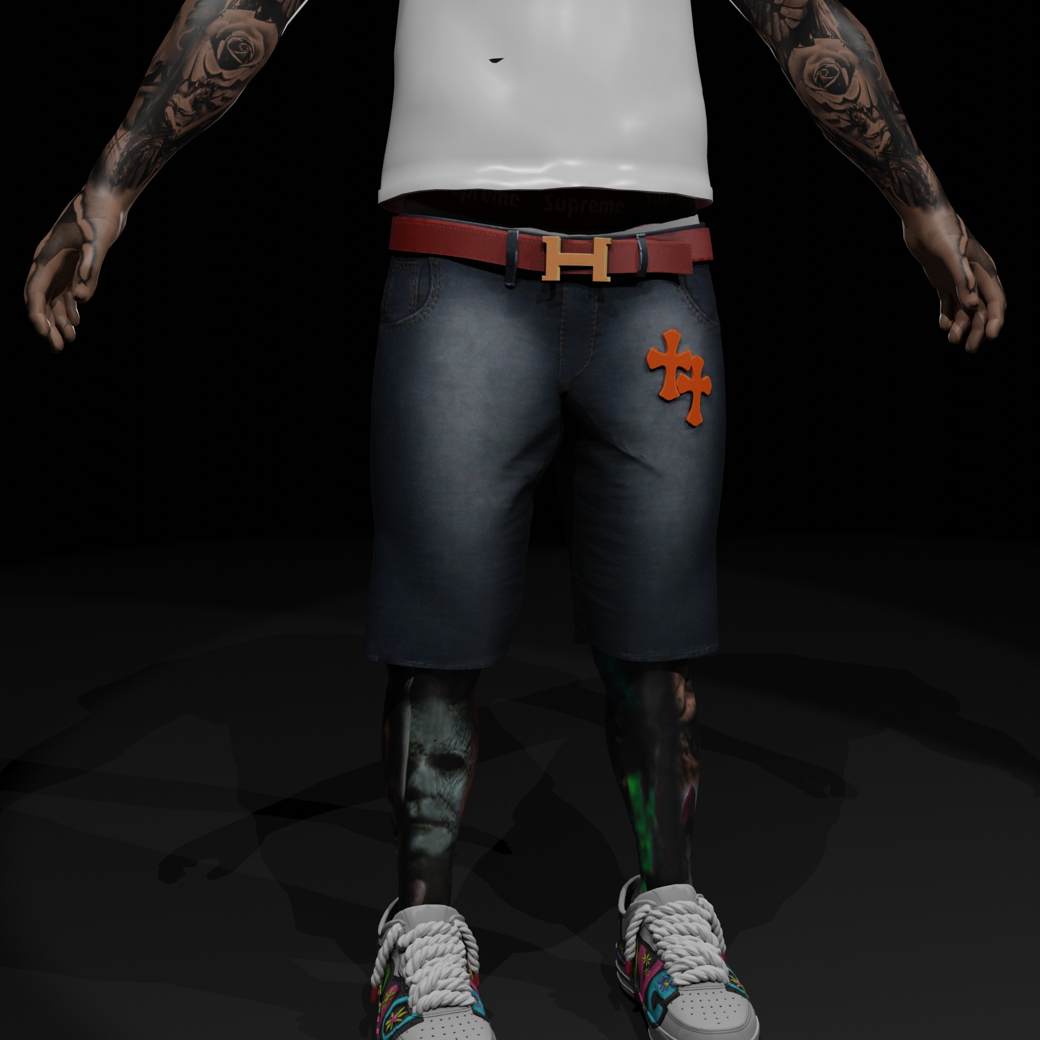 Jean Shorts With Tatted Legs