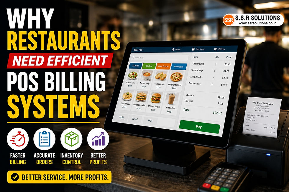 Restaurant staff using modern POS billing system for fast customer billing
