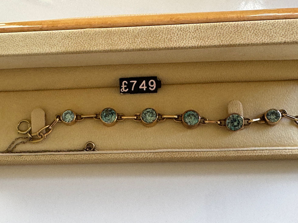 Thumbnail: 14CT YELLOW GOLD AQUAMARINE or TEAL BLUE / GREEN TOPAZ BRACELET