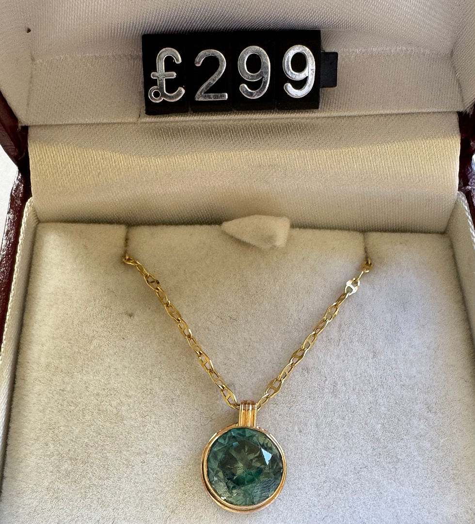 Thumbnail: 9CT YELLOW GOLD AQUAMARINE or TEAL BLUE/ GREEN TOPAZ PENDANT 