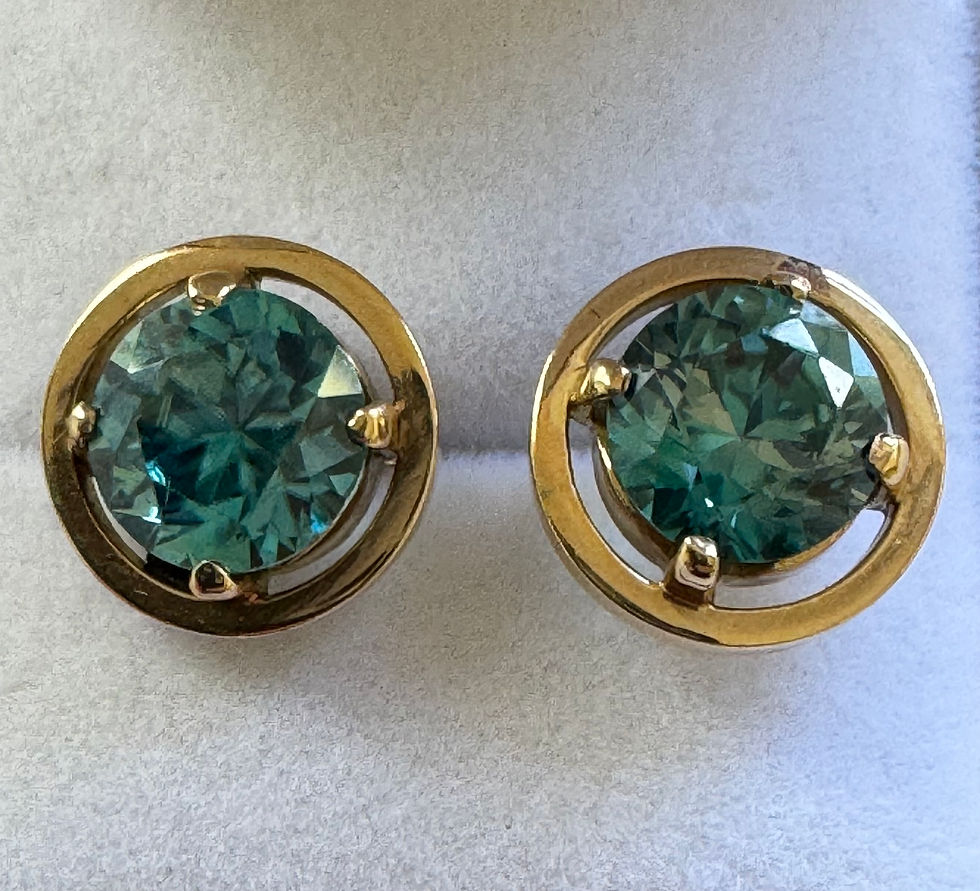 Thumbnail: 14CT YELLOW GOLD AQUAMARINE or BLUE / GREEN TEAL TOPAZ EARRINGS 