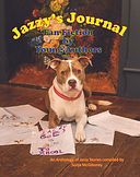 Cover with Jazzy the dog looking at stories written by children