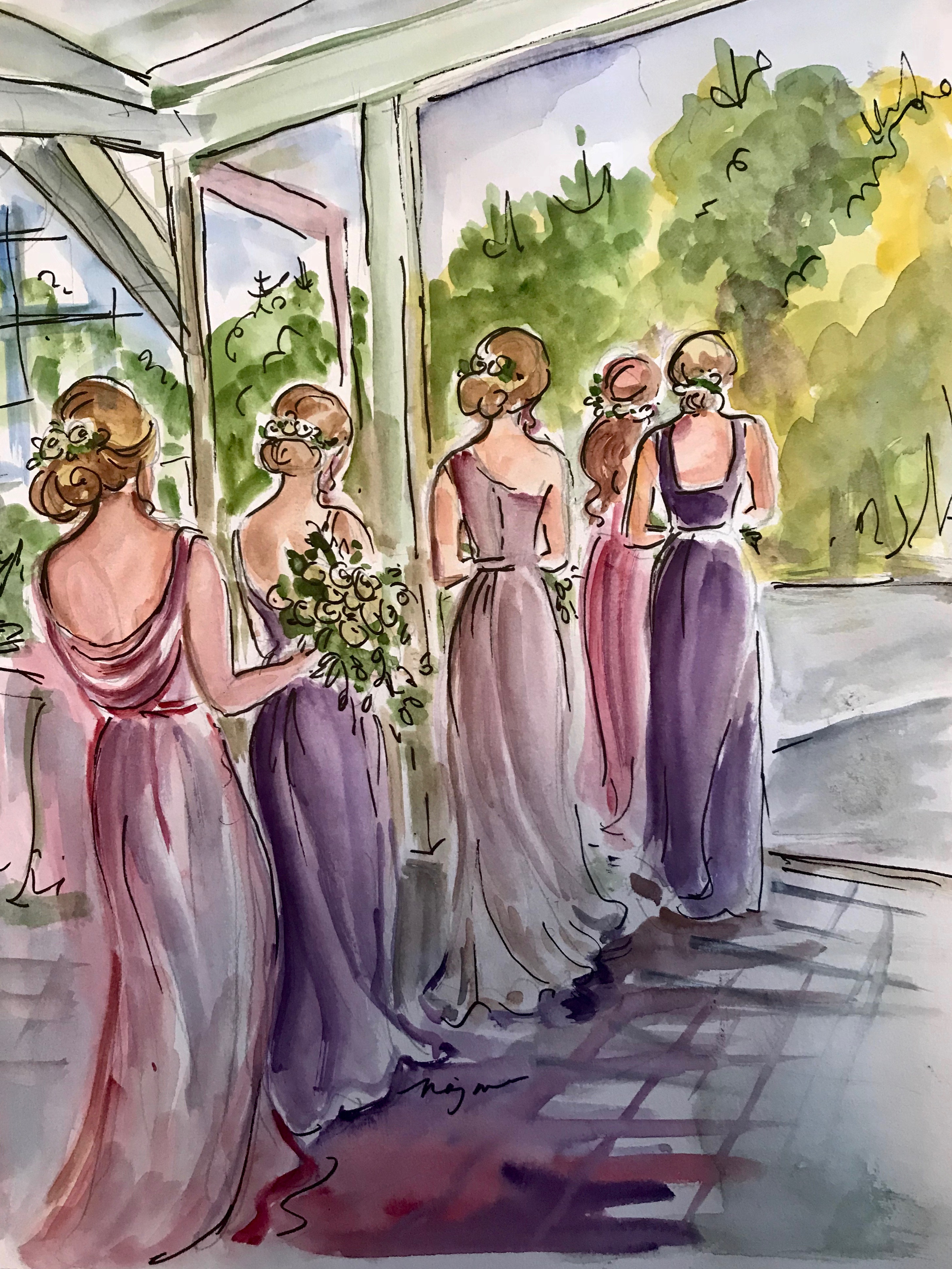 Bridesmaids walking out