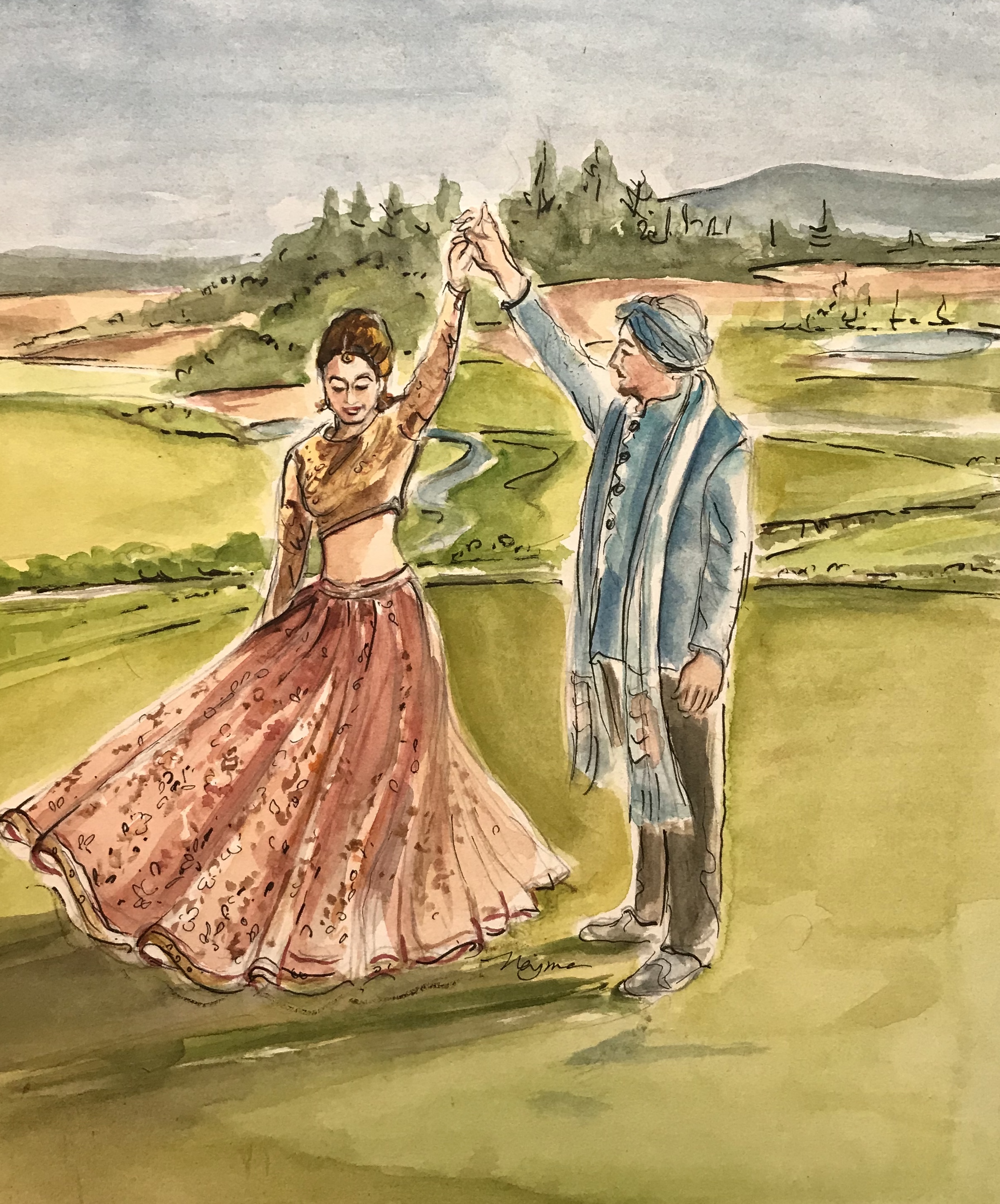 A golf course bridal twirl