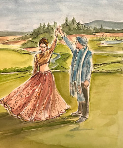 A golf course bridal twirl