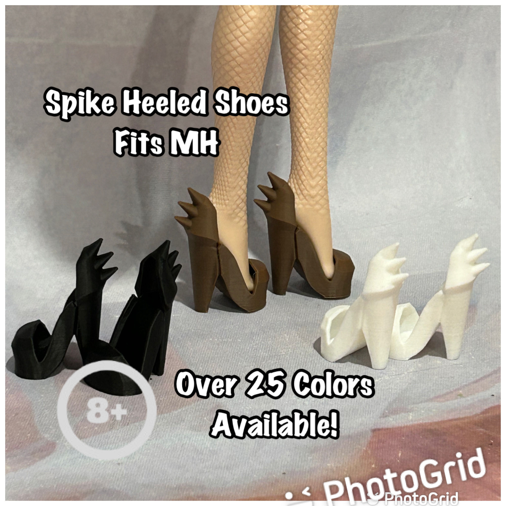 Spiky Heeled Shoes for your G1 or G2 Monster Fashion Doll -Various Color Options