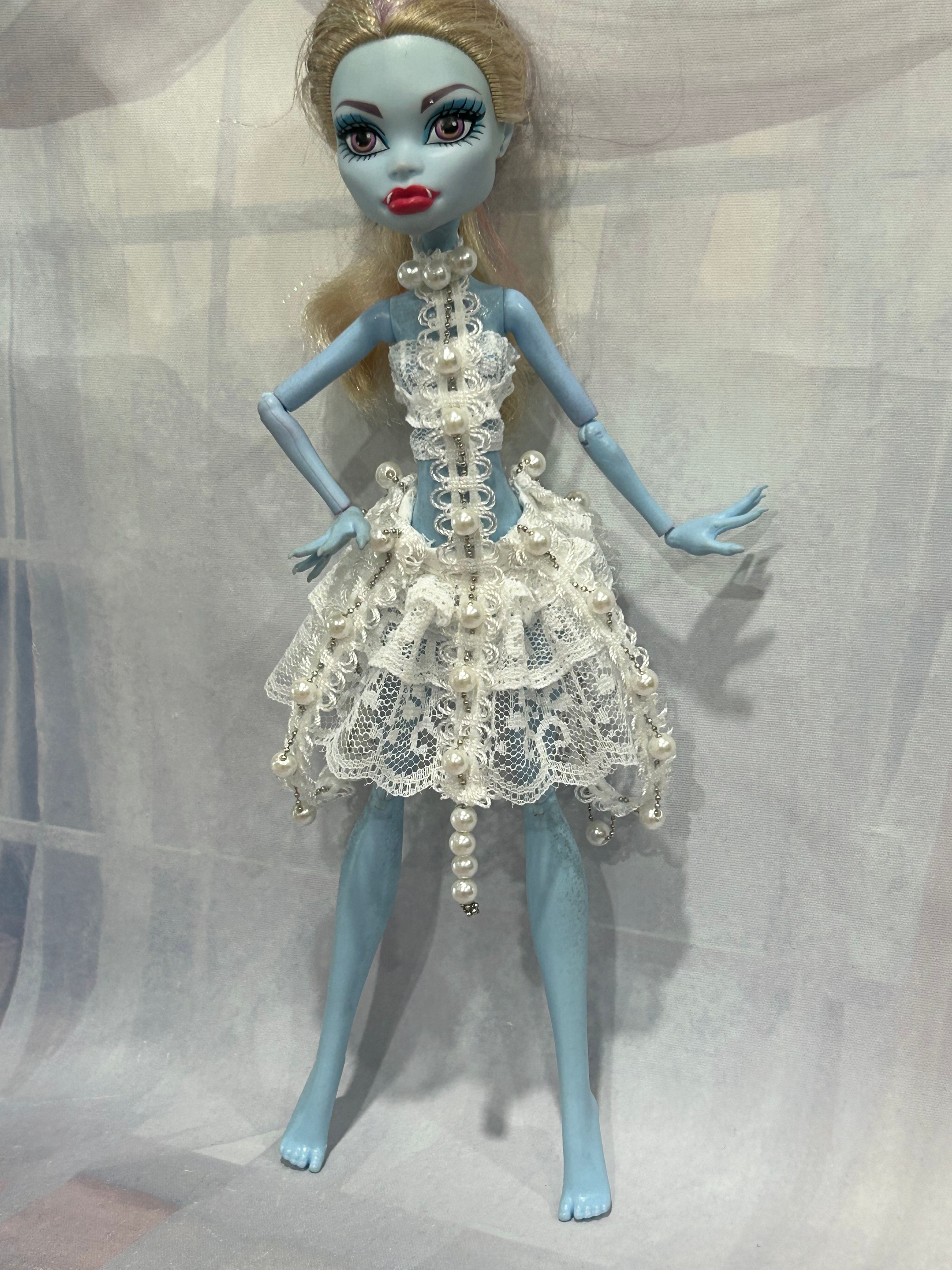 White Lace Outfit with Faux Pearl Detailing for a Monster Fashion Doll - Age 14+