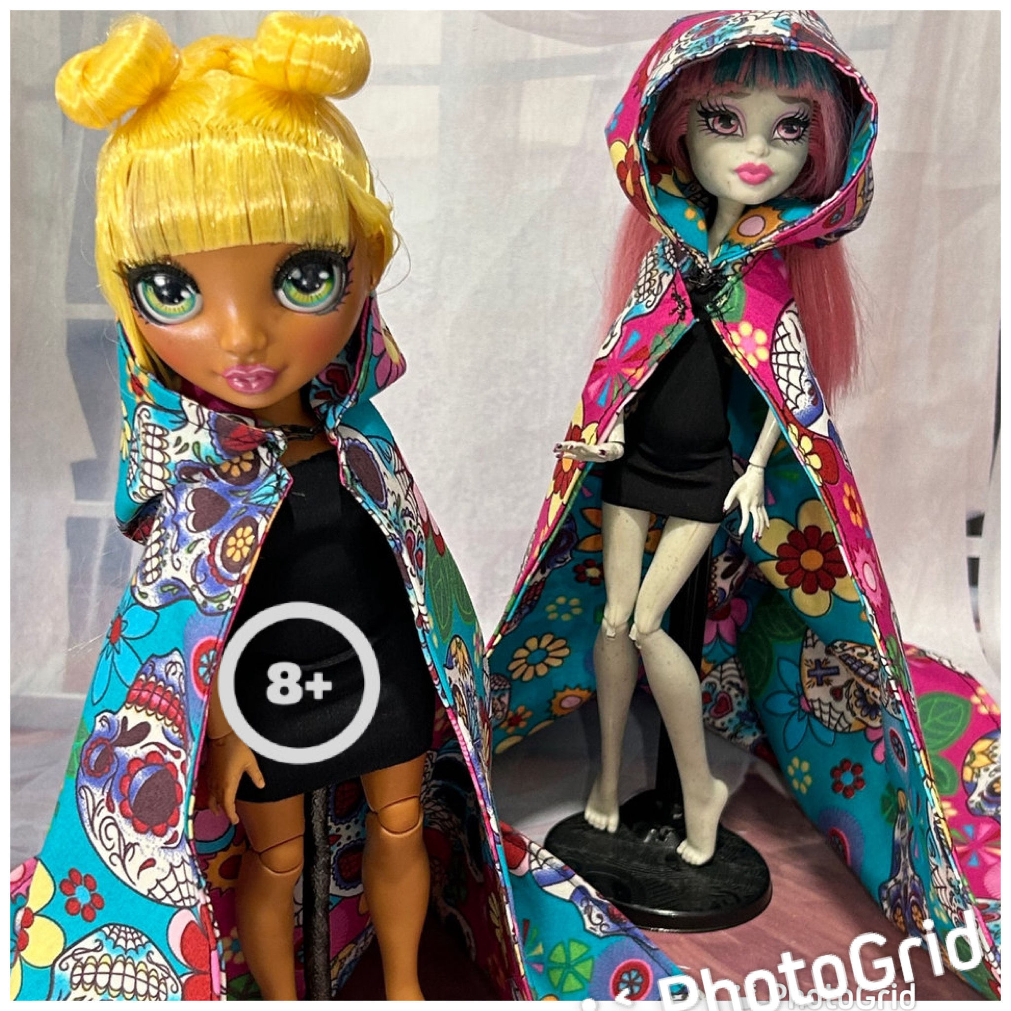 Dual Color Sugar Skull Cape for your 10-12" Fashion Dolls