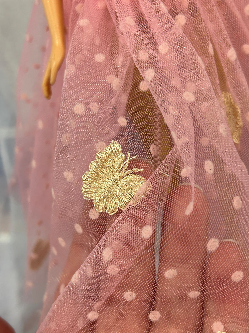 Thumbnail: Baby Pink Polka Dot and Butterfly Tulle Skirt for your 11.5" Fashion Doll