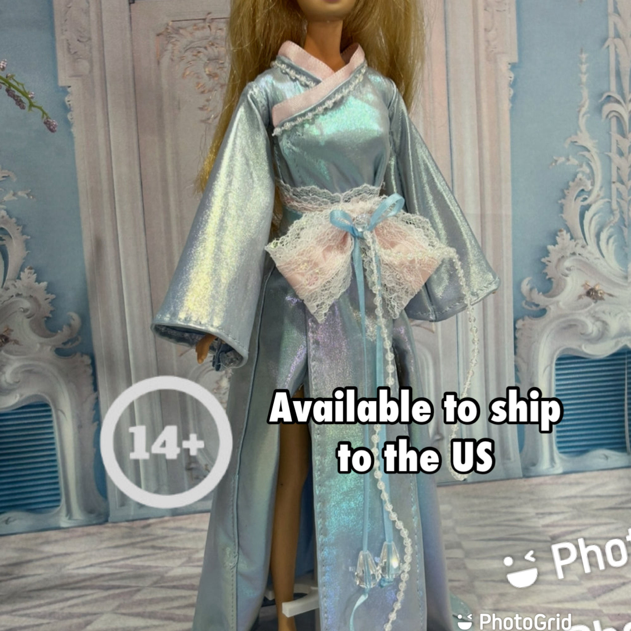 Blue Holographic Shimmer Kimono Robe for 11.5" Fashion Doll
