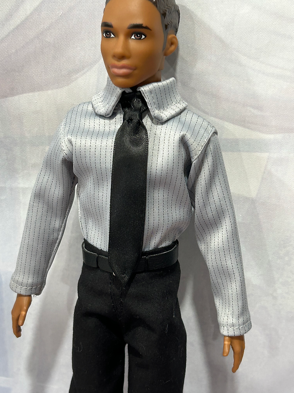 Thumbnail: Pale Grey Pinstripe Shirt and Pant Set for your Male Fashion Doll