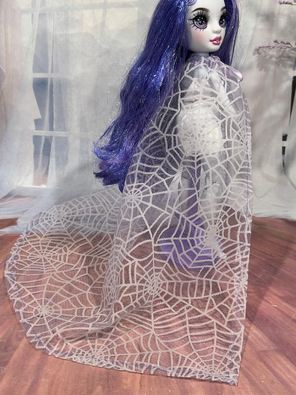 Thumbnail: GLOW IN THE DARK! Lavender Spider Web Print Cape for your 10-12" Fashion Dolls