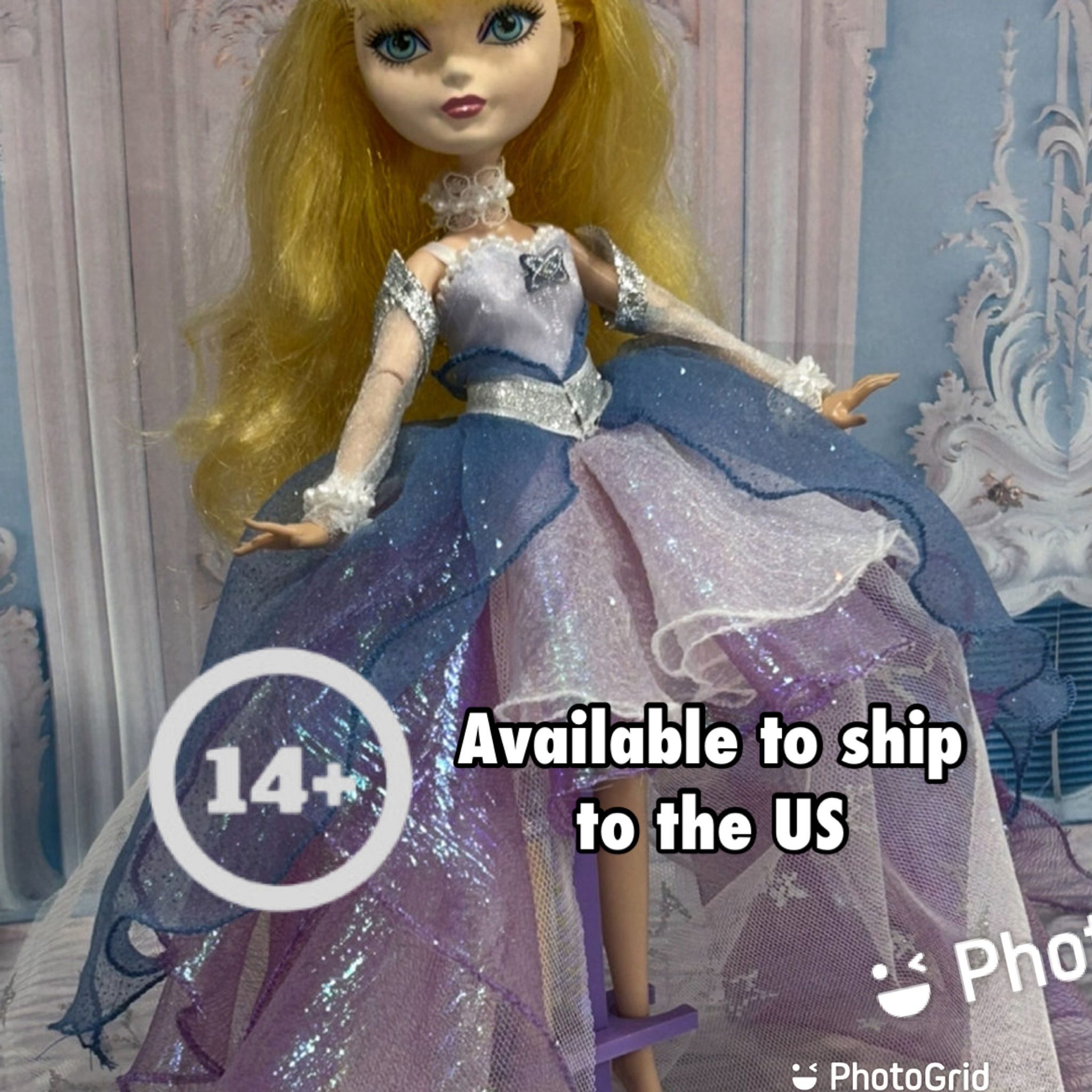 Blue, Lavender and White Shimmer Gown for your Ever After Fashion Doll