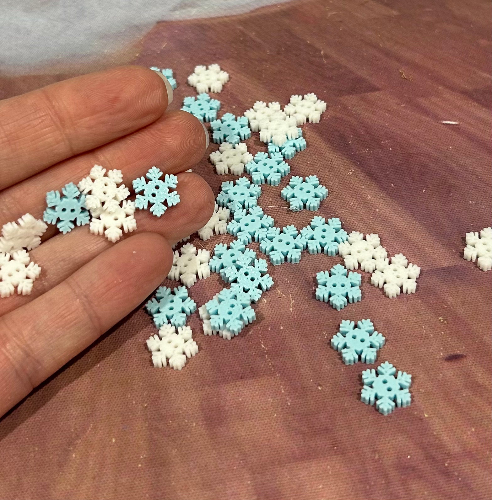 Ice Blue or White Miniature Snowflake Buttons for Doll Clothing