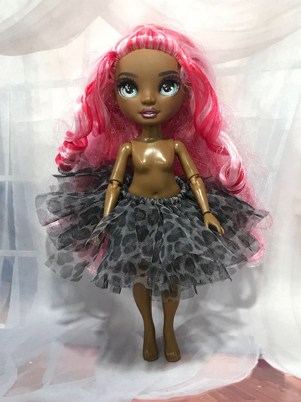 Thumbnail: Black and Grey or Brown Tone Leopard Print Short Tutu for your Rainbow High Doll