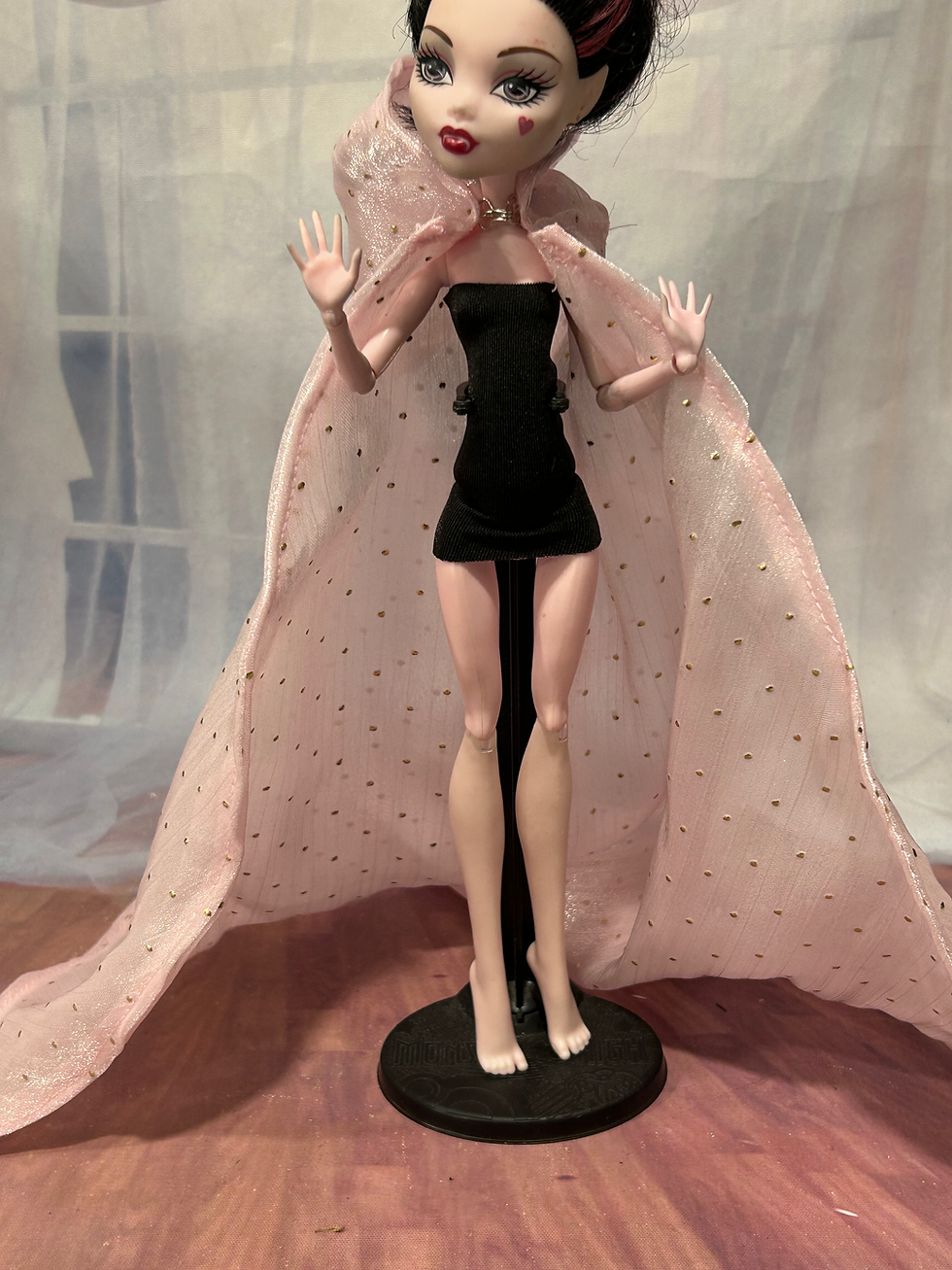 Thumbnail: Pink and Gold Organza Cape with Hood for your 10-12" Fashion Doll