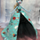 Thumbnail: Aqua Skeleton and Bone Print Gown with Ruffled Detail and Angled Bodice