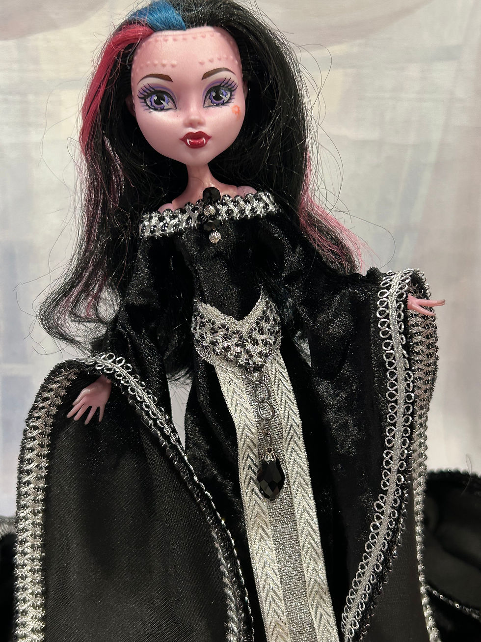 Thumbnail: Black and Silver Velvet Medieval Gown for your G1/G2 (Original) Monster Doll