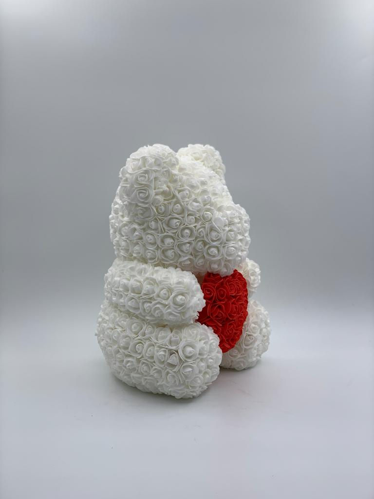 Thumbnail: Rose teddy bear with heart (40cm) white including gift box