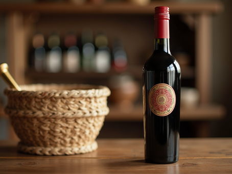 Bouteille de vin rouge et panier