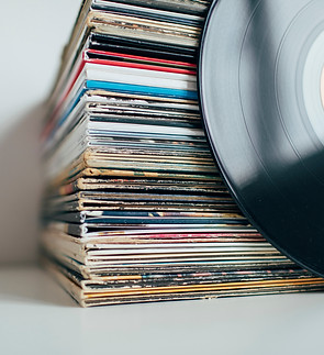 Stack of collectible vinyl records