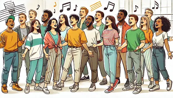 DALL·E 2025-03-08 12.43.24 - A sketch-style illustration of a cheerful and diverse choir g