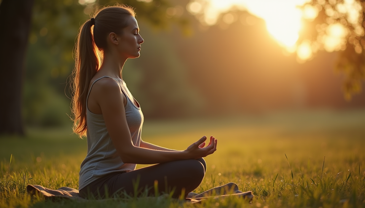 Close-up view of a person practicing deep breathing outdoors