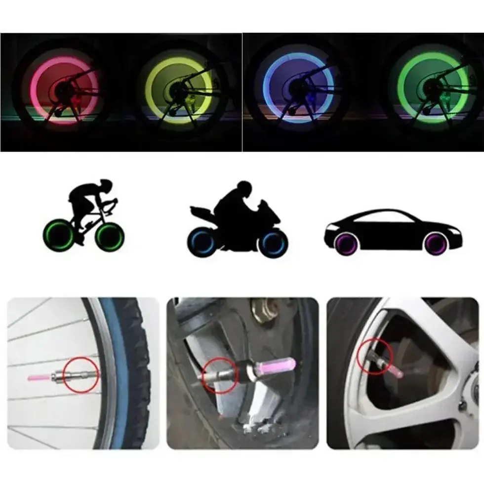 Thumbnail: 2Pcs Bicycle Motion Sensor LED Lights With Batteries for Valve Cap