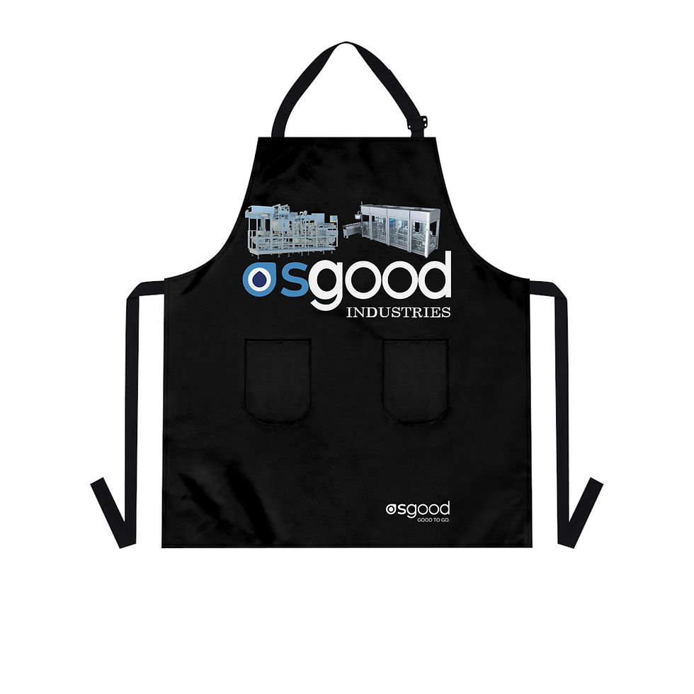 Black apron with 'osgood industries' logo