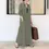 Thumbnail: Turn Down Collar Casual Long Sleeve Maxi Cotton Linen Dress
