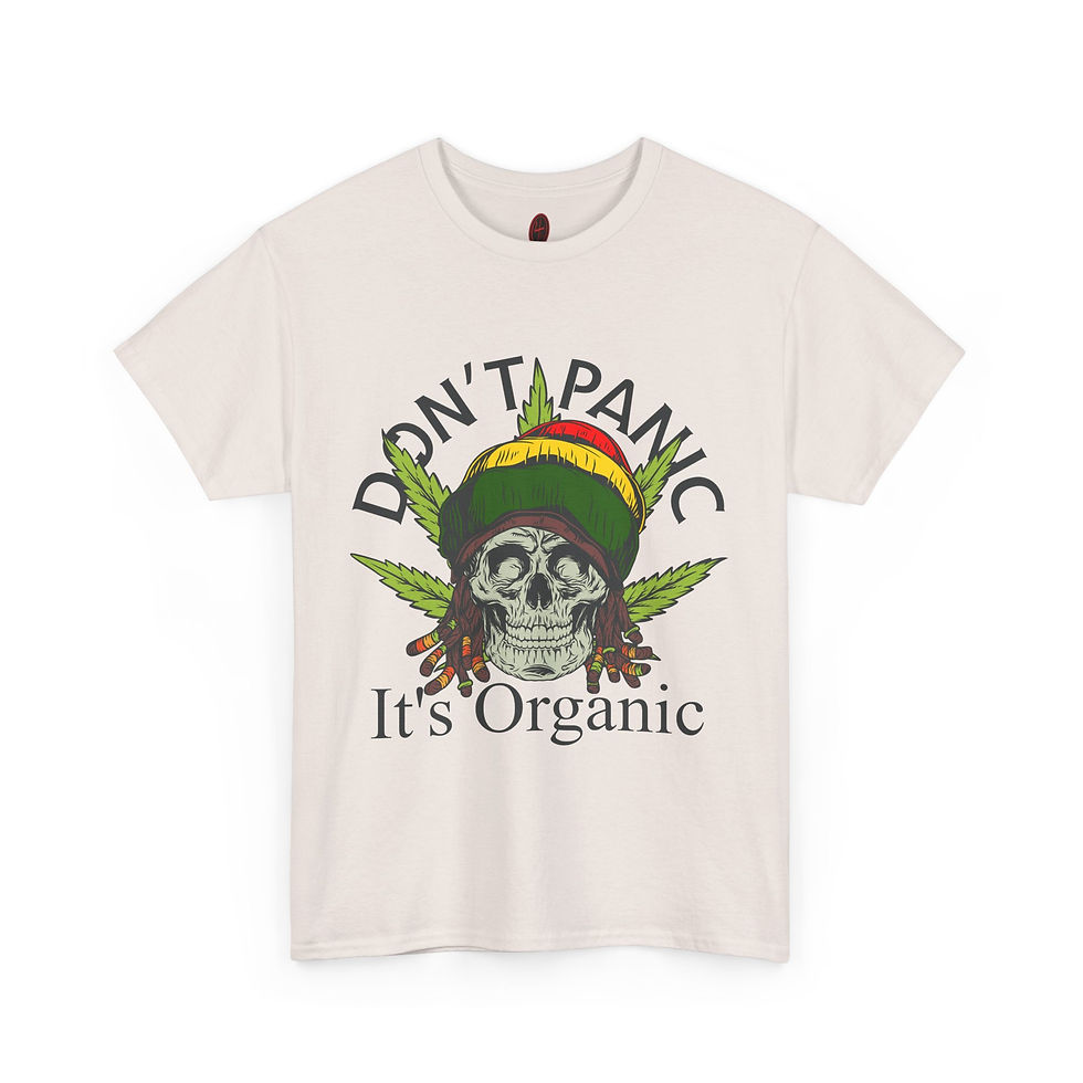 Thumbnail: Don't Panic Organic Heavy Cotton Tee - Skull Design
