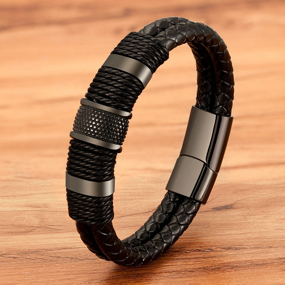 Woven Leather Stainless Steel Bracelet Double-Layer Design