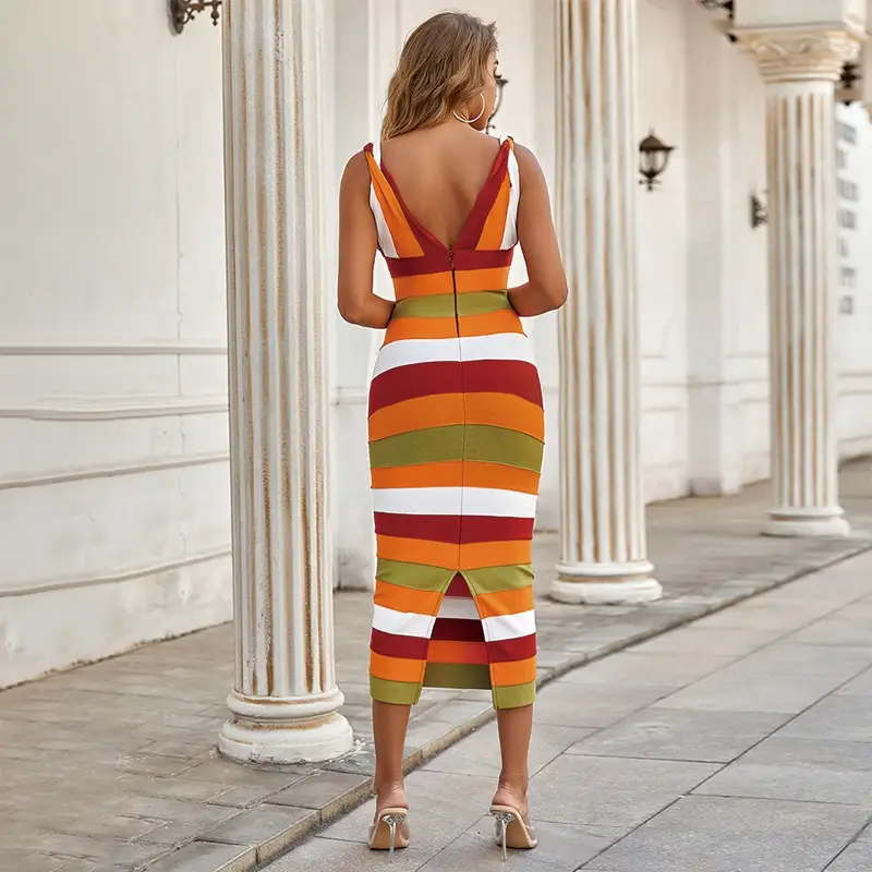Thumbnail: Designer Summer Midi Tight Colorful Dress