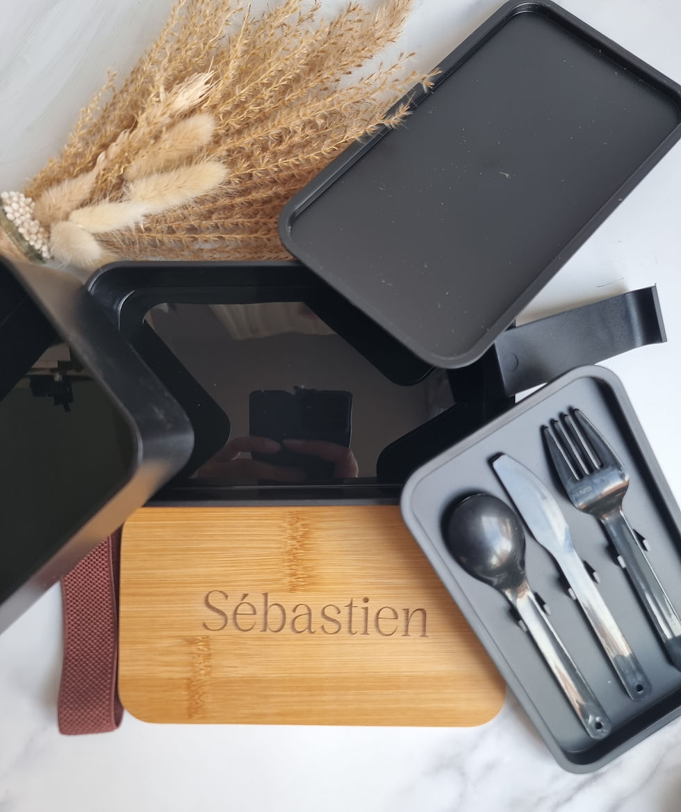 Thumbnail: Lunchbox - Gepersonaliseerd design - Inclusief bestekset - Wit - Zwart