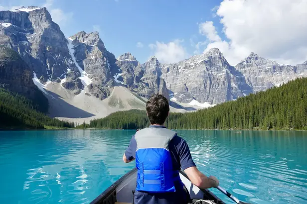 Someone canoeing at Moraine Lake
