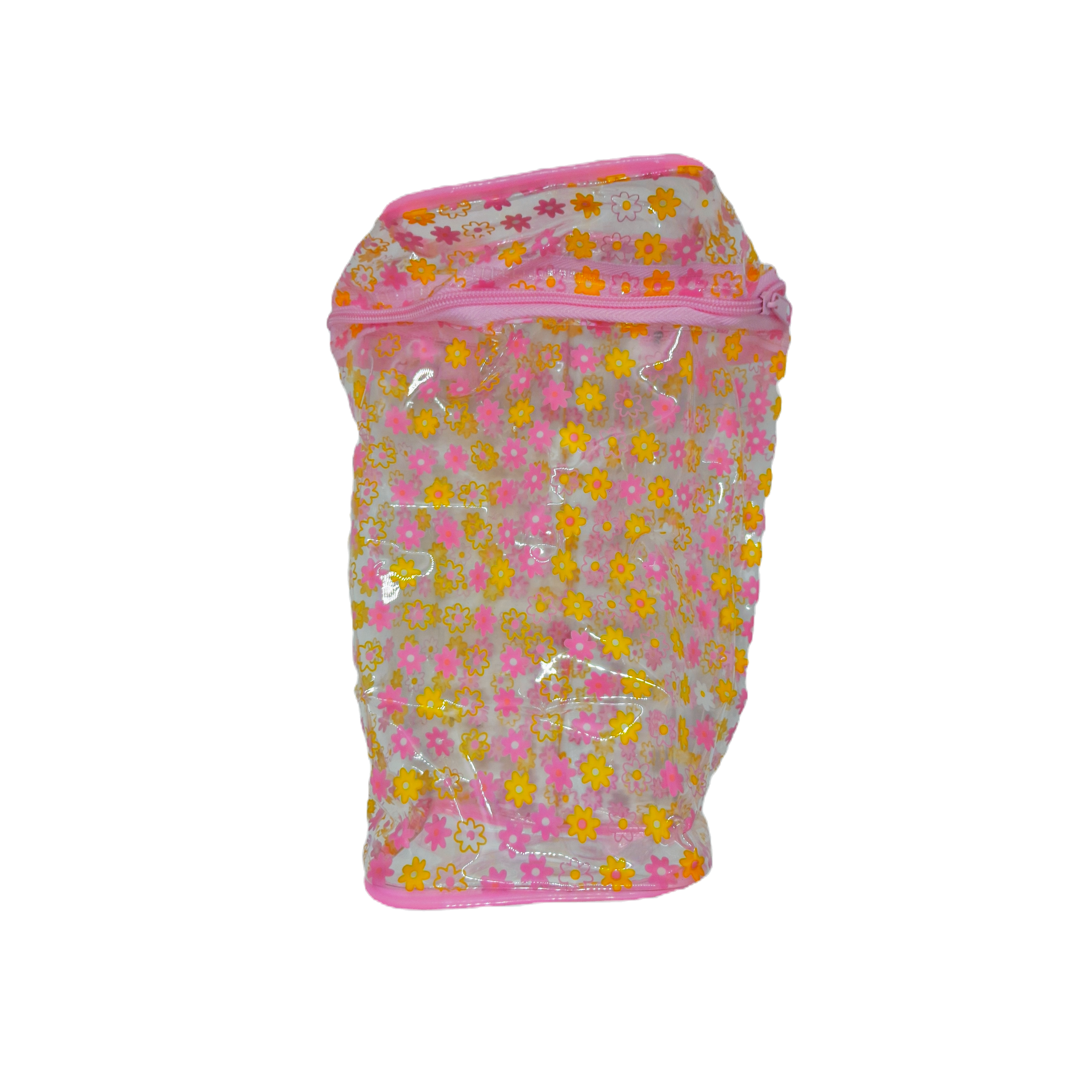 Bolsa transparente de plástico rígido y con cierre adornada con flores