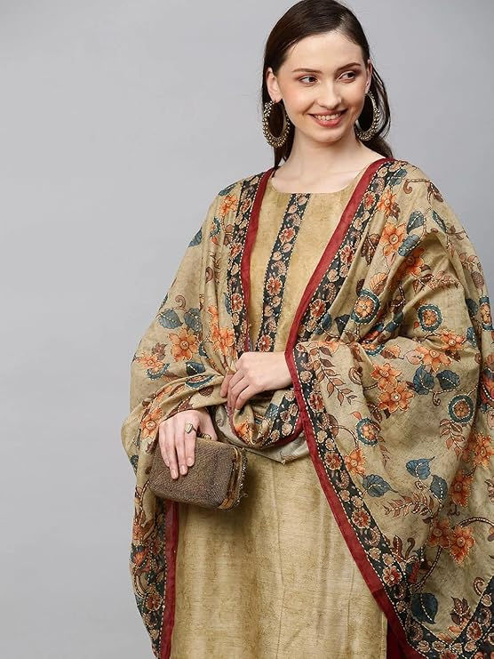 Thumbnail: Hand Embroidery Kurta Set for Women | Straight Fit Chanderi Kurta with Ethnic Pr