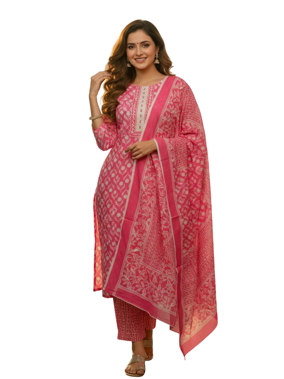 pink cotton kurta set for women with dupatta