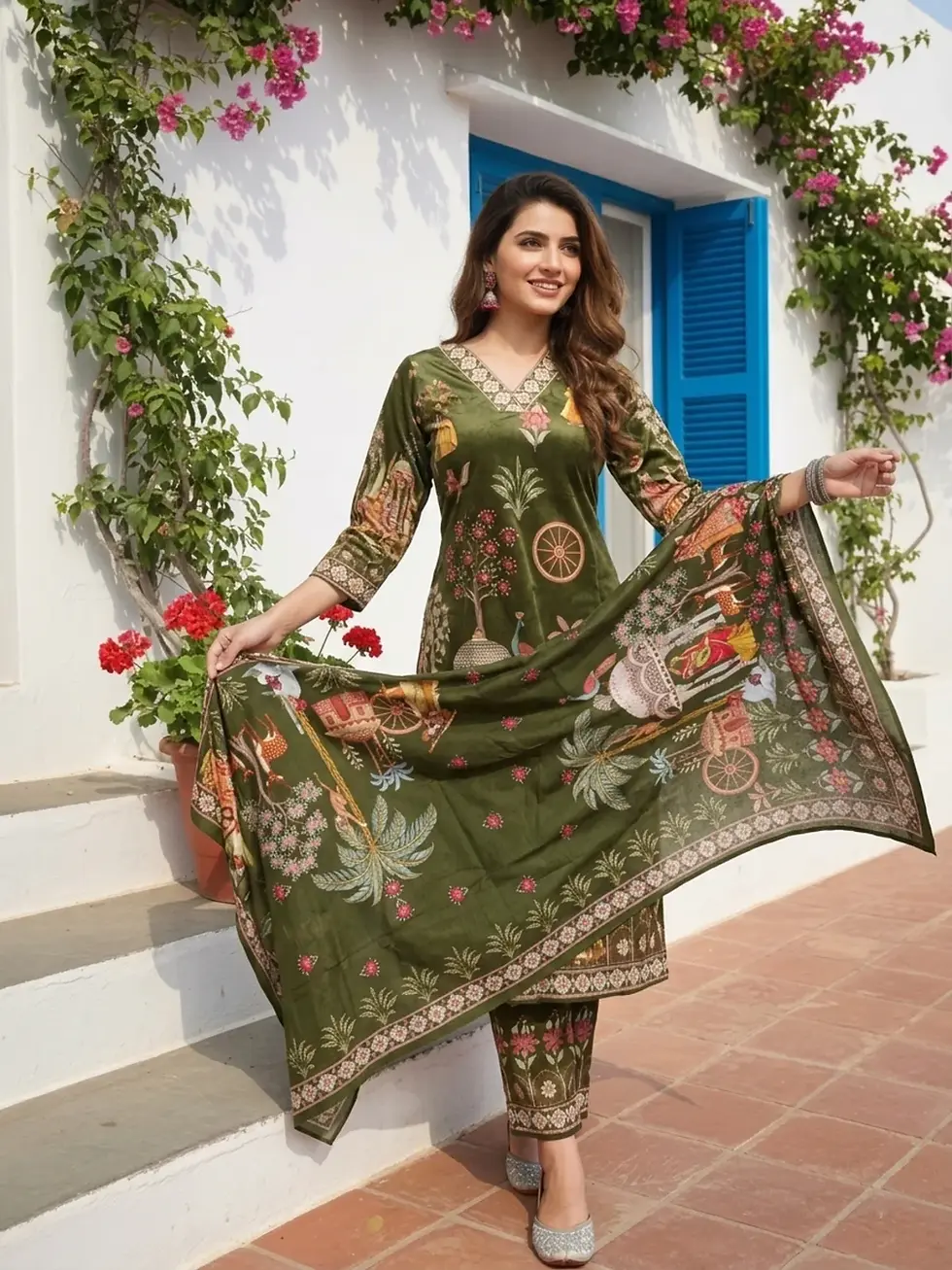 Thumbnail: Kurti pant set with dupatta for women breathable cotton daily wear